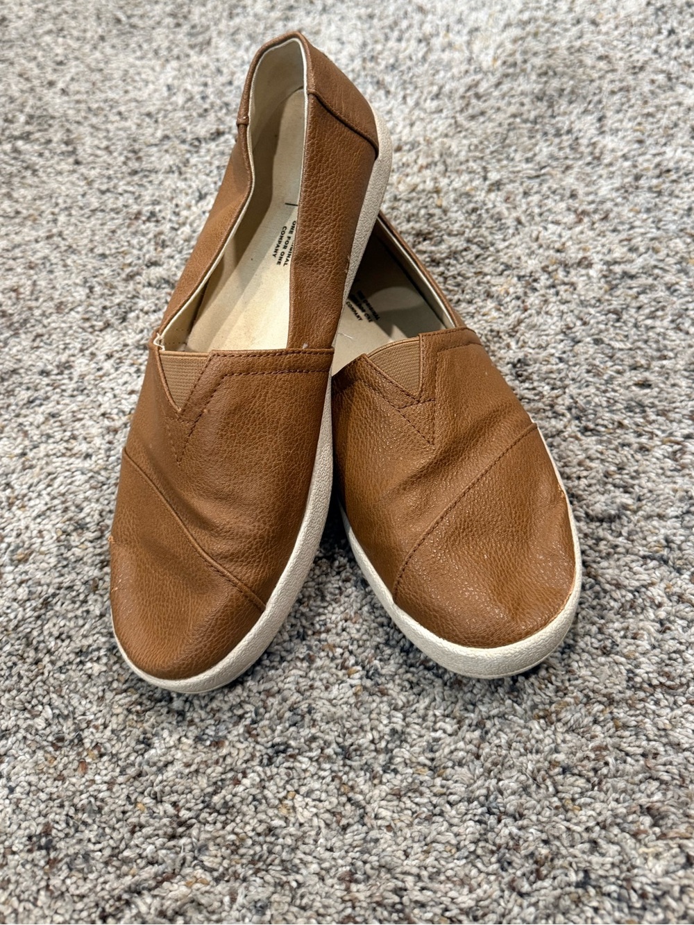 Toms Tan Leather Slip-On Flats with White Sole
